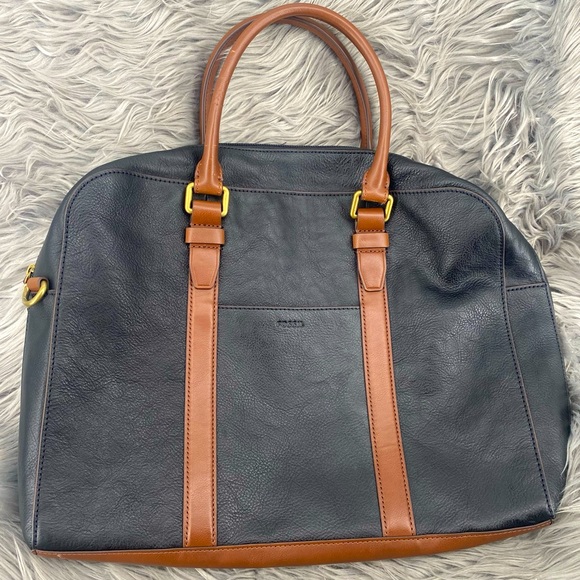 Fossil Bags Fossil Evan Black Leather Work Bag Suitcase Top Handle Laptop Career Office